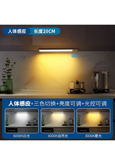 Youtek 40cm Alüminyum Gövde Led Işık Şeridi - Kişi Algılama, Üç Renk Ayarlı, Şarj Edilebilir, Dolap/şapka Dolabı İçin Siyah Siyah