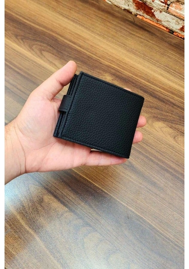 Erkek Cüzdan Bozuk Para Cepli Çıtçıtlı Kapak 8 Kart Cepli Modern Tasarım Siyah Renk Siyah