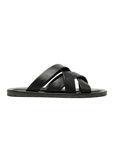 Black Terlik Erkek M7727 The Sandals Factory Leather Upper Sandals Siyah