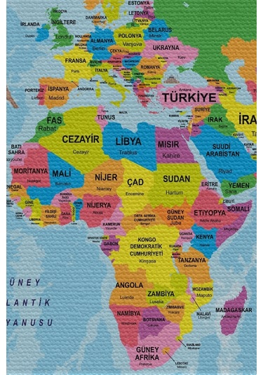Harita Sepeti Duvar Örtüsü Halısı Detaylı Güncel Türkçe Dünya Haritası Kaliteli Kanvas Kumaş-3976-65 X 40