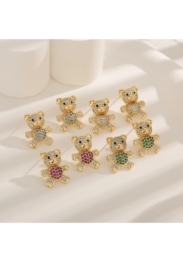 Flybuy Yeni Oyuncak Malzeme Küpe Küpe Koleksiyonu Hp4010 - Gümüş Bayrak Bakır Ayı Küpe, Kadınlar İçin Sevimli Romantik Tasarım Gümüş