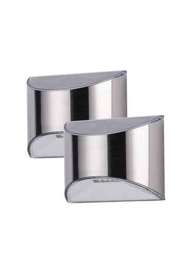 Moveevo 2 Adet Paslanmaz Çelik Güneş Enerjili Duvar Lambası - Ip44 Su Geçirmez 4 Led 8 Saat Aydınlatma Beyaz Işık Beyaz