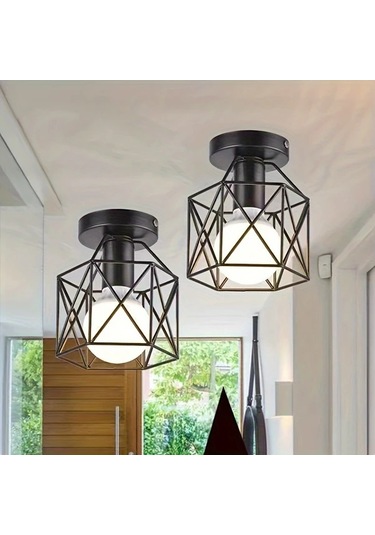 Dashanshop Modern Nordic Tavan Lambası 2 Adet Siyah E27 Avize Mutfak Koridor Fuar Siyah