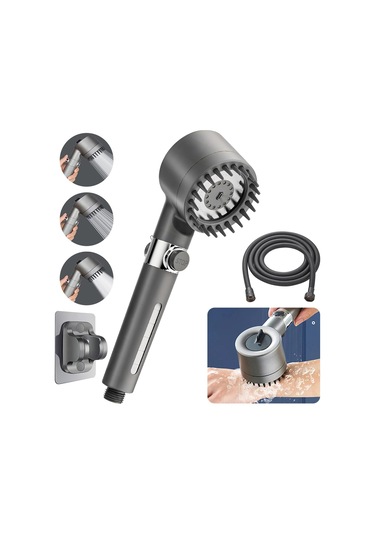Vkemall C Gri Filtreli Duş Başkanı, 3 Modlu Ayar, 22 Masaj Şeridi, Su Durdurma Düğmesi, Yüksek Kaliteli Pp Filtre, Kolaysan Kurulum Gri