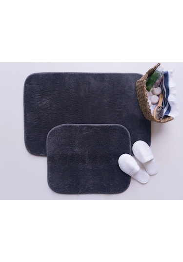 Saraz Halı Puffy Yumuşak Banyo Paspas 2'li Kaymaz Ekstra Yumuşak Antrasitantrasit Antrasit
