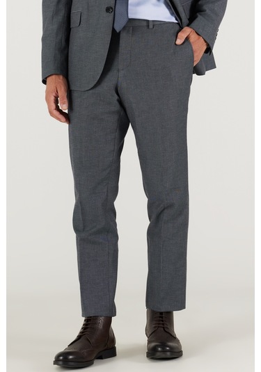 AC&Co / Altınyıldız Classics Slim Fit Dar Kesim Mono Yaka Armürlü Klasik Takım Elbise Antrasit