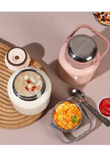 Çelik Mama Termosu Sıcak Veya Soğuk Yiyecekler İçin Öğle Yemeği Termosu 900 Ml - Pembe Pembe