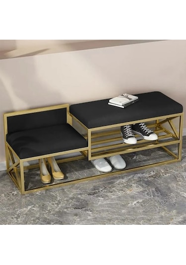 Lulu Gold Metal Siyah Benç Ayakkabılık