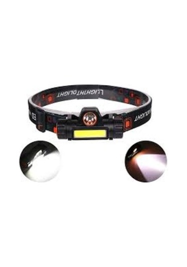 1200 Lümen Cob Led Şarjlı Kafa Lambası Şarjlı Kafa Feneri 1 Adet Siyah