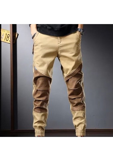 Sones Erkek Vintage Fonksiyonel Pantolon Bağcıklı Bacak Renk Bloklu Günlük Pantolon Haki