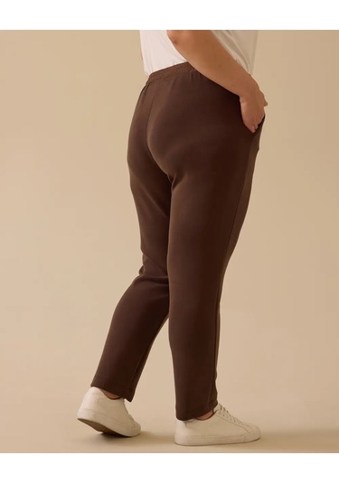 Büyük Beden Bağcıklı Bilek Boy Pantolon Gala-xi Kahverengi