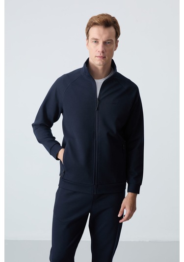 Tommy Life Lacivert Dik Yaka Çift Renk Rahat Form Klasik Paça Erkek Eşofman Takımı - 85113 Lacivert