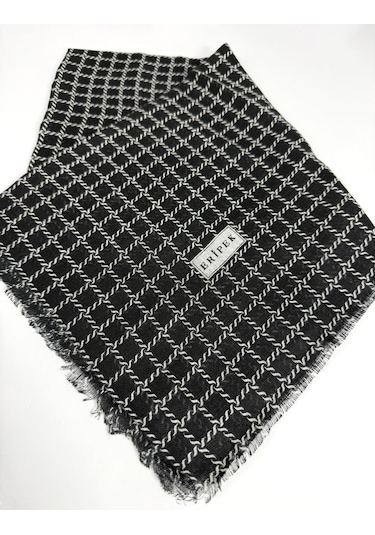 Eripek Desenli Flamalı Keten Eşarp- 06112 Siyah-beyaz