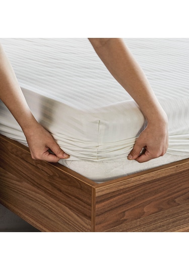 Pamuklu Çizgili Saten Tek Kişilik Lastikli Çarşaf Seti 100x200cm3