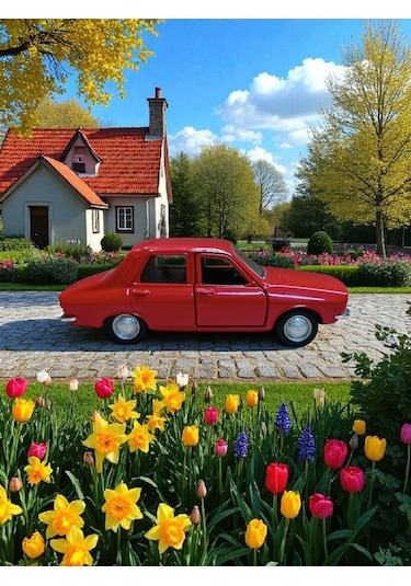 Nostaljik Metal Çek Bırak Kırmızı Araba Renault 12 Kapılar Açılır Diğer