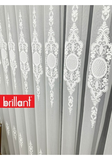 Ayna Gümüş Gri İşlemeli 3 Kat Pileli Ütü İstemez Salon Tül Perde Byz