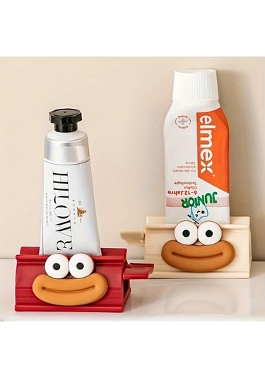 Elmpaly Kırmızı Renk Sevimli Ağız Tasarımı Manuel Diş Macunu Dağıtıcı Kolay Kullanım Banyo Aksesuarı 1