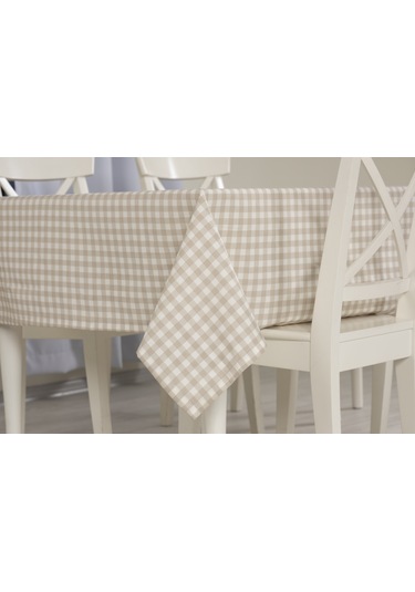 Ekose Masa Örtüsü Bej