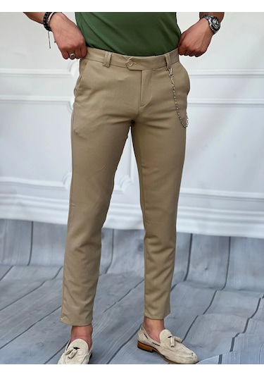 Modefendi Slim Fit Kalıp Düz Kumaş Pantolon Camel
