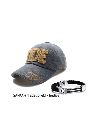 Kışlık Kalın Pamuk Baskılı Beyzbol Şapkası Unisex Mavi + Bileklik Siyah