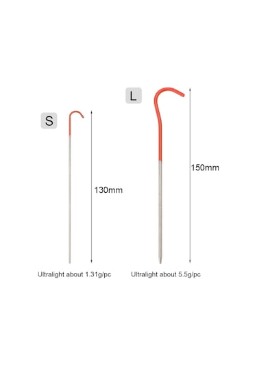 Tenfowee 8 Adet Titan Alyuminyum Çadır Pini - S: 2mmx130mm 1.31g , L: 3mmx150mm 5.5g Çok Renkli