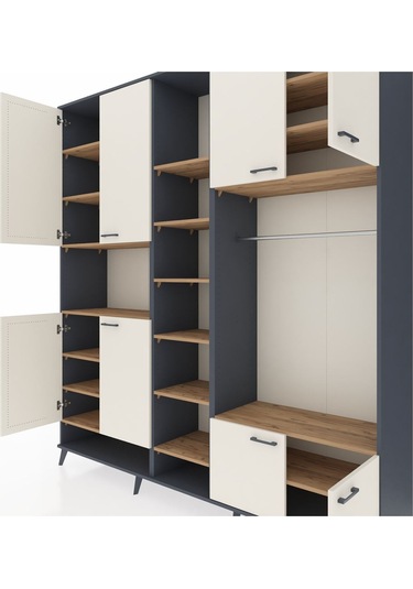 Hyperion Dolap 18 Raflı 8 Kapaklı Tek Askılı 220x44x243 Antrasit-aytaşı/çam Aytası/atlas Çam