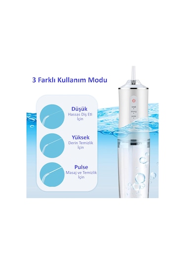 Valkyrie Şarj Edilebilir 4 Başlıklı Taşınabilir Diş Protez Bakım Ve Ağız Duşu Yüksek Kapasite Beyaz