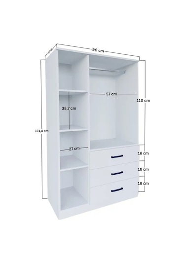 Easy Mat Beyaz 3 Kapılı 3 Çekmeceli Çok Amaçlı Elbise Dolabı Beyaz