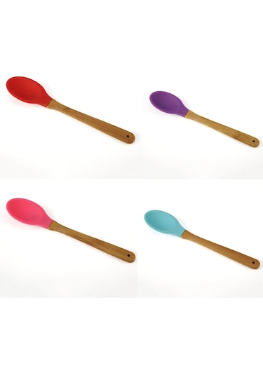 Bambu Saplı Silikon Kaşık 1 Adet -karışık Renk