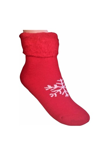 Kadın Kışlık Termal Yılbaşı Temalı Polar Çorap Kırmızı