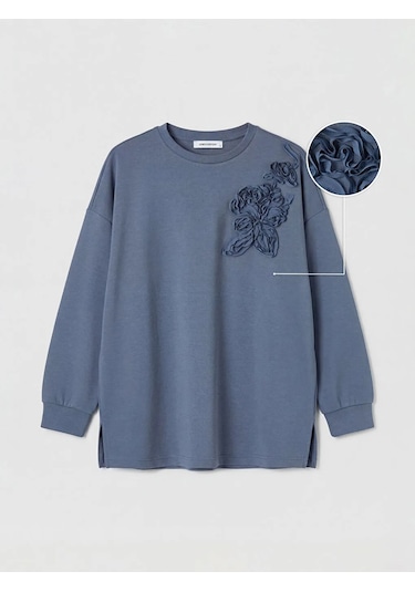 Lc Waikiki İndigo Soft Touch Oversize Kadın Sweatshirt Tunik Indigo