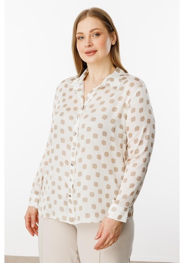 Moda İlgi Kadın Büyük Beden Puanlı Oversize Saten Gömlek 0001 Taş Taş