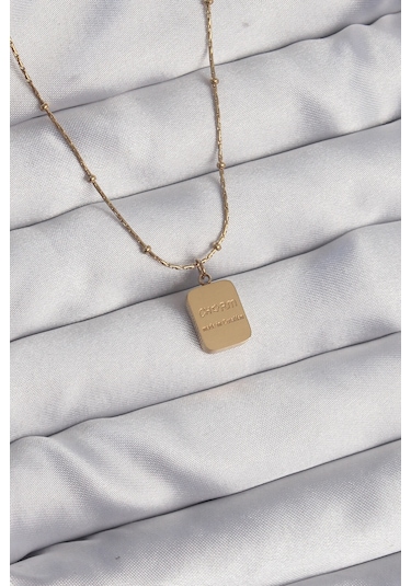 316l Çelik Gold Renk Kare Charm Model Kolye Altin