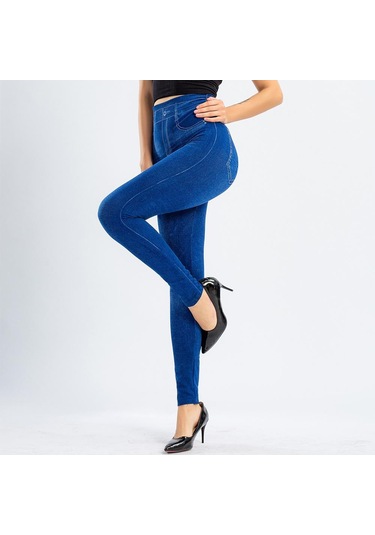 Siyah Kadınlar Yüksek Elastik Bel Streç Tayt Bayanlar Dikişsiz Sahte Denim Kot Leggins Mujer Pantalon Siyah Siyah Kadınlar Yüksek Elastik Bel Streç Tayt Bayanlar Dikişsiz Sahte Denim Kot Leggins Mujer Pantalon Siyah