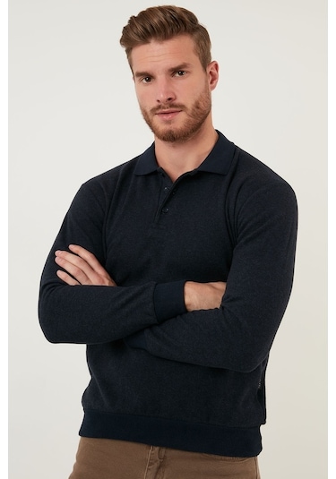 Buratti Pamuklu Regular Fit Düğmeli Polo Yaka Erkek Kazak 456211 Lacivert