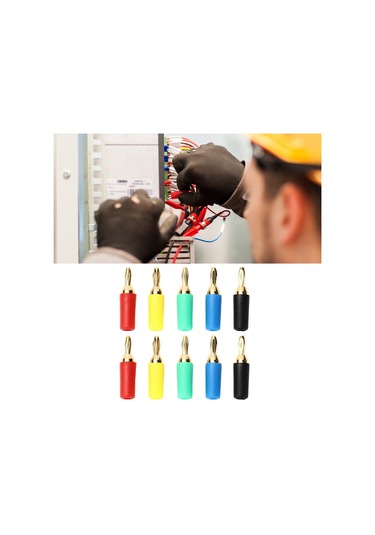 Vkemall 2.5mm Altın Kaplı Bakır Muz Plug 10 Adet , 4 Yaprak Tipi, 3.5mm Kuyruk Delikli, Lehimli, 10a Akım, 5 Renk Siyah, Kırmızı, Yeşil, Mavi, Sarı - Model 10007