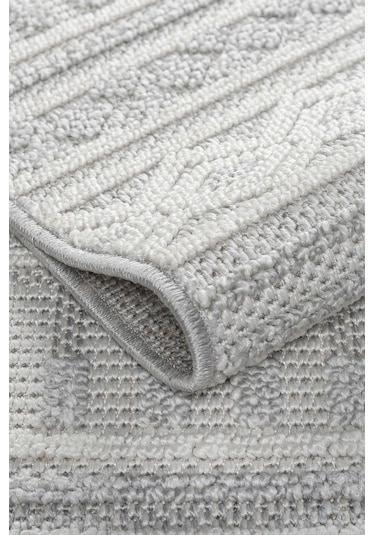 Modern Geometrik Tasarımlı Jüt Dokuma Loop Sisal Gri Renk Halı Gri