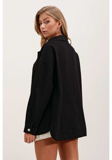 Gabria Çift Cep Gabardin Ceket Siyah