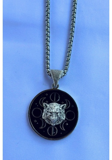 Kurt Ayın Evreleri El İşçiliği Paslanmaz Çelik Zincir Erkek Kolye Gümüş