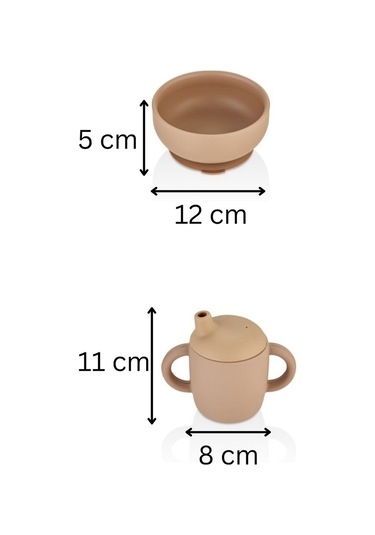 2'li Silikon Bebek Beslenme Seti / Mama Kasesi / Bebek Bardağı - Moka Mocca