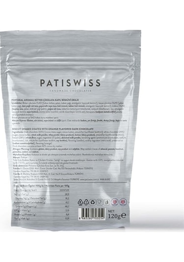 Patiswiss Portakal Aromalı Bitter Çikolatalı Bisküvi Draje 120 G