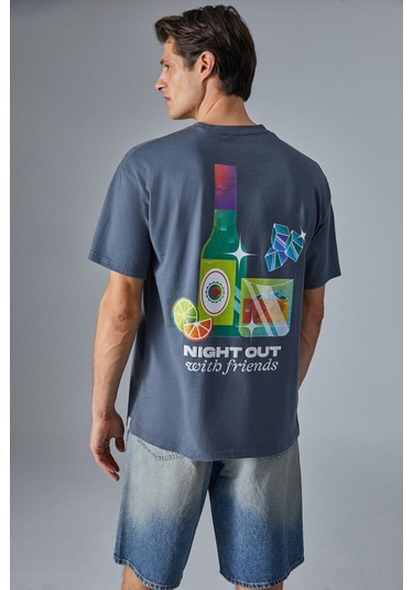 GRIMELANGE Nıghtout Erkek Oversize Fit Antrasit T-shirt Antrasit