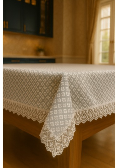 Lüks Gri Dantel Detaylı Masa Örtüsü Şık Desenli Su Geçirmez Kumaş Şık Sofra Dekoru Gri