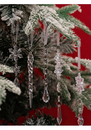 Geeksen 18 Adet Noel Dekorasyonu: Cam Gibi Buz Çukuru, Buz Çubuğu Ve Kar Tanesi Akrilik Askı
