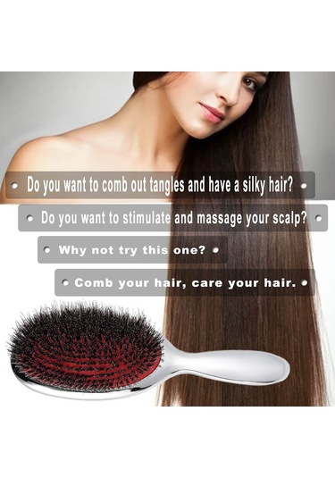 Xiyyadms Altın Renkli Saç Bakımı Fırçası - Antistatik Domuz Tüyü - Saç Doku Düzenleyici Ve Kafa Derisi Masajı