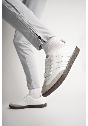 Muggo Jabbar Unisex Ortopedik Günlük Garantili Bağcıklı Yürüyüş Koşu Sneaker Spor Ayakkabı Beyaz