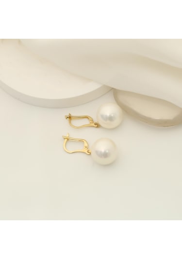 925 Ayar Gümüş Beyaz Tatlısu İncisi Küpe-14mm