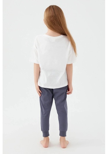 Kız Çocuk Kısa Kollu Çiçekli Pijama Takım-12637 Beyaz