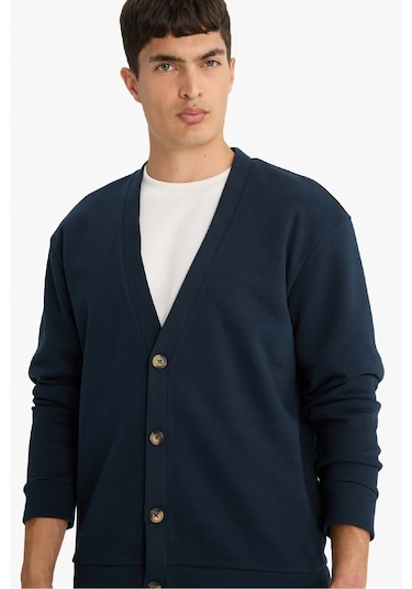 Defacto Regular Fit V Yaka Pike Düğmeli Hırka F2073ax25aunv64 Lacivert