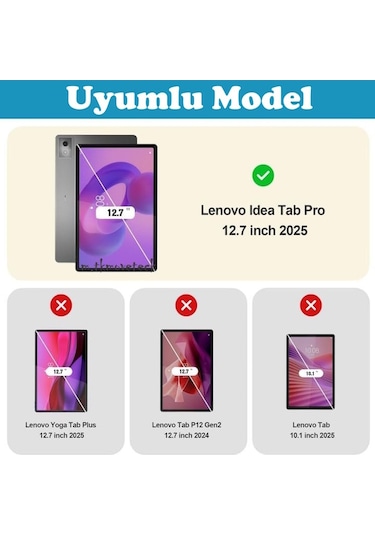 Lenovo Idea Tab Pro 12.7 Inç 2025 Tablet Kılıf Kalem Bölmeli Standlı Silikon Kapak + Ekran Koruyucu Cam Set